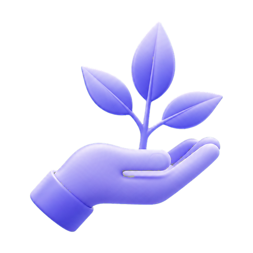 Violette Hand mit junger Pflanze